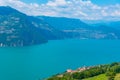 Aerial view of Iseo lake and Siviano village from Monte Isola in Italy Royalty Free Stock Photo