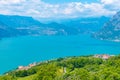 Aerial view of Iseo lake and Siviano village from Monte Isola in Italy Royalty Free Stock Photo