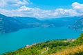 Aerial view of Iseo lake and Siviano village from Monte Isola in Italy Royalty Free Stock Photo