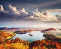 Aerial view of the island on alpine lake Bled from Osojnica viewpoint. Julian Alps, Slovenia, Europe Royalty Free Stock Photo