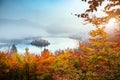 Aerial view of the alpine lake Bled. Location Julian Alps, Slovenia, Europe Royalty Free Stock Photo