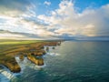 Aerial view of the Island Archway and rugged coastline at sunrise. Royalty Free Stock Photo