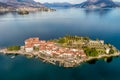 Aerial view of Island Bella at Lake Maggiore, is one of the Borromean Islands in Piedmont of north Italy, Verbania