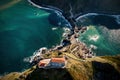 Aerial view of the island and the Gaztelugatxe temple. Northern Spain in winter.