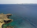 Aerial view of the island of Lobos, Fuerteventura. Ocean and islands seen from the coasts of Papagayo, Lanzarote, Spain, Canaries Royalty Free Stock Photo