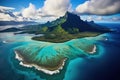 Aerial view of the island of Mauritius in the Indian Ocean, Bora Bora aerial view, Tahiti, French Polynesia, AI Generated