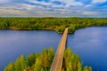 Aerial view of the island of Rapeikko and Ihantsalo on a blue lake Saimaa. Landscape with drone. Blue lakes, islands and green Royalty Free Stock Photo
