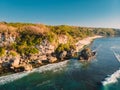 Aerial view of island. Rocks, beach and ocean in Bali, Indonesia.