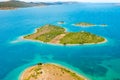 Aerial view of heart shape island Galesnjak in Dalamatia near Zadar, Croatia. Transparent and turquoise blue water of