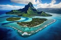 Aerial view of island with a small island in the ocean, Bora Bora aerial view, Tahiti, French Polynesia, AI Generated