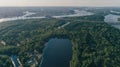 Aerial view of the island. Trees. Forest. The Dnieper River. Summer. Day. Kiev. Ukraine. Royalty Free Stock Photo