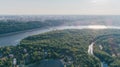 Aerial view of the island. Trees. Forest. The Dnieper River. Summer. Day. Kiev. Ukraine. Royalty Free Stock Photo
