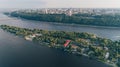 Aerial view of the island. Trees. Forest. The Dnieper River. Summer. Day. Kiev. Ukraine. Royalty Free Stock Photo