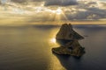 Aerial view of the island of Vedra during sunset. Ibiza Spain