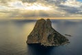 Aerial view of the island of Vedra during sunset. Ibiza Spain