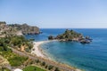 Aerial view of Isola Bella island and beach - Taormina, Sicily, Italy Royalty Free Stock Photo