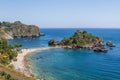 Aerial view of Isola Bella island and beach - Taormina, Sicily, Italy Royalty Free Stock Photo