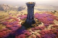 Aerial view of an isolated tower surrounded by