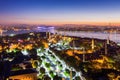 Aerial view of Istanbul city and Hagia sophia at night in Turkey Royalty Free Stock Photo