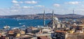 Aerial view Istanbul City with mosque and golden horn, Turkiye, Golden horn and mosque view of Istanbul, Eminonu, Turkey Royalty Free Stock Photo