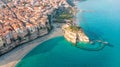 Aerial view of the Italian city of Tropea in Calabria - Aerial view of city, monastery and coastline with azure crystal-clear