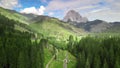 Aerial view of Italian Dolomite Mountains in summer season. Val Visdende and Mount Peralba