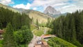 Aerial view of Italian Dolomite Mountains in summer season. Val Visdende and Mount Peralba