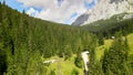 Aerial view of Italian Dolomite Mountains in summer season. Val Visdende and Mount Peralba