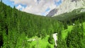 Aerial view of Italian Dolomite Mountains in summer season. Val Visdende and Mount Peralba