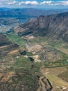 Aerial view of Jacks Point valley New Zealand with majestic mountain peaks. Royalty Free Stock Photo