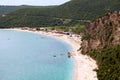 Aerial view of Jaz Beach near Budva city, Montenegro. Balkans, Adriatic sea, Europe Royalty Free Stock Photo