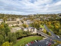 Aerial view of Jedburgh in autumn with the ruins of Jedburgh Abbey in Scotland