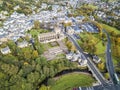 Aerial view of Jedburgh in autumn with the ruins of Jedburgh Abbey in Scotland