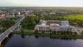 Aerial View of Jelgava City Panorama LLU Palace in Latvia, Zemgale. Largest Baroque Style Castle in Baltics on the Lielupe River B