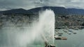 Aerial view of Jet d`Eau fountain on the Lake Geneva, Switzerland Royalty Free Stock Photo