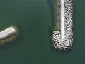 Aerial view of jetty with concrete blocks