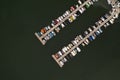 Aerial view of Jetty full of boats and dinghy