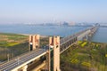 Aerial view of the jiujiang yangtze river bridge in spring Royalty Free Stock Photo