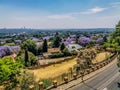 Aerial view of Johannesburg , the largest urban forest during Spring - Jacaranda blooming in October in South Africa Royalty Free Stock Photo