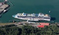 Aerial view of the Juneau cruise ship dock as seen from the Mount Roberts Tramway, Alaska USA Royalty Free Stock Photo