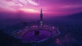 Aerial view of Kaaba in Mecca at twilight with crowd Royalty Free Stock Photo
