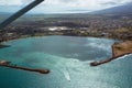 Aerial view of Kahului Harbor beside the town of Kahului on Maui`s eastern coast