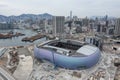 Aerial view of Kai Tak Sports Park under construction - main venue