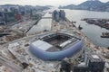 Aerial view of Kai Tak Sports Park under construction - main venue