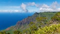 Aerial view of the Kalalau Valley and Na Pali Coast from the Kalalau Lookout in Kokee State Park Royalty Free Stock Photo