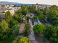 Aerial view of Kalamata Municipal Railway Park. The only open air museum of its kind in Greece and popular among all railway