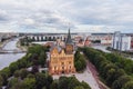 Aerial view of a Kaliningrad, former Koenigsberg, Kaliningrad Oblast, Russia, with Fishermen Village and Konigsberg Cathedral Royalty Free Stock Photo