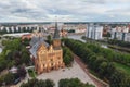 Aerial view of a Kaliningrad, former Koenigsberg, Kaliningrad Oblast, Russia, with Fishermen Village and Konigsberg Cathedral Royalty Free Stock Photo