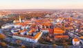 Aerial view of Kalisz at sunset