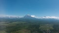 Aerial view of Kamchatka. Cultivated fields and a village are visible. Royalty Free Stock Photo